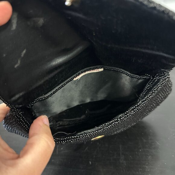 Vintage 50s Black Micro Beaded Small Clutch Purse Intricate Made in France 8x6 - Picture 5 of 6